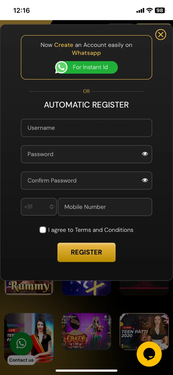 Go through the registration process at SatBet.